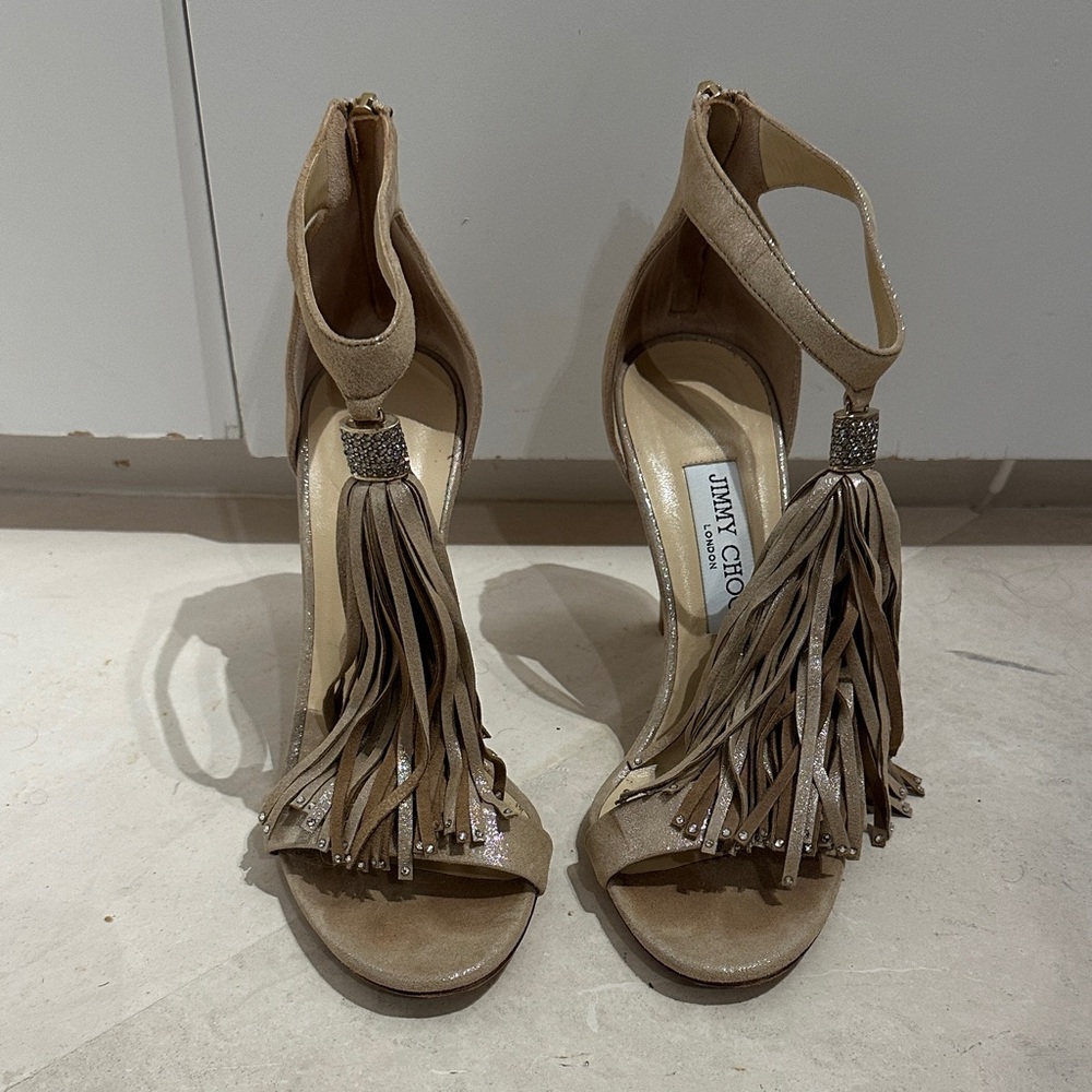 Jimmy Choo Beige Fringe Heels